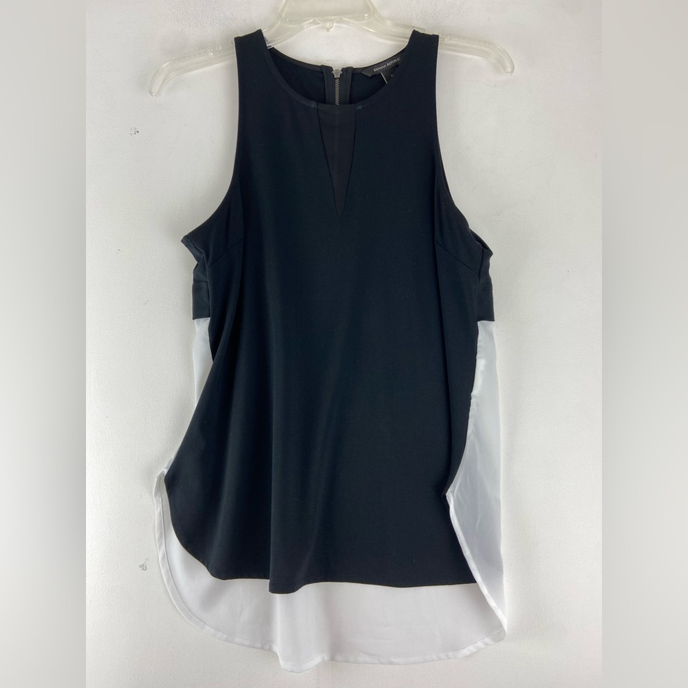 Banana Republic Black White Sleeveless Zip Up Colorblock Blouse Size Small (584)